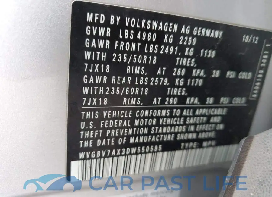 WVGBV7AX3DW550595# 12