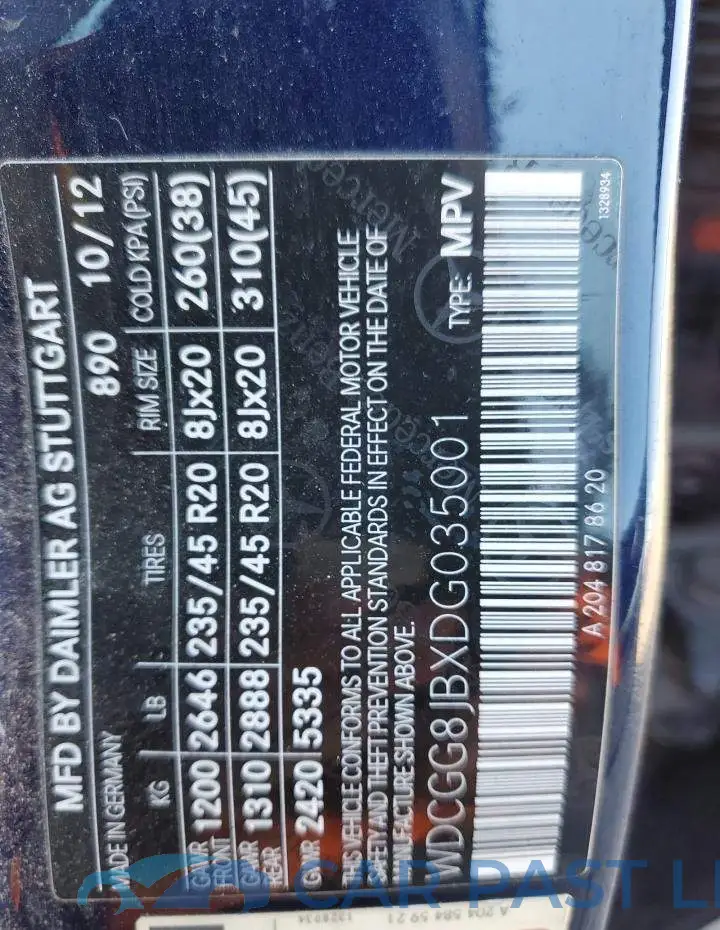 WDCGG8JBXDG035001# 13