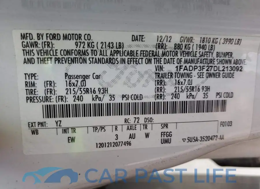 1FADP3F27DL213092# 12