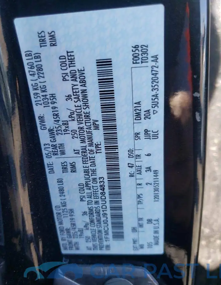 1FMCU0J91DUD84833# 10