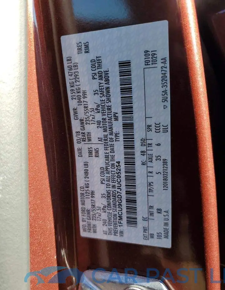 1FMCU9GD7JUC05254# 12