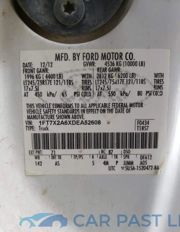 1FT7X2A6XDEA52608# 10