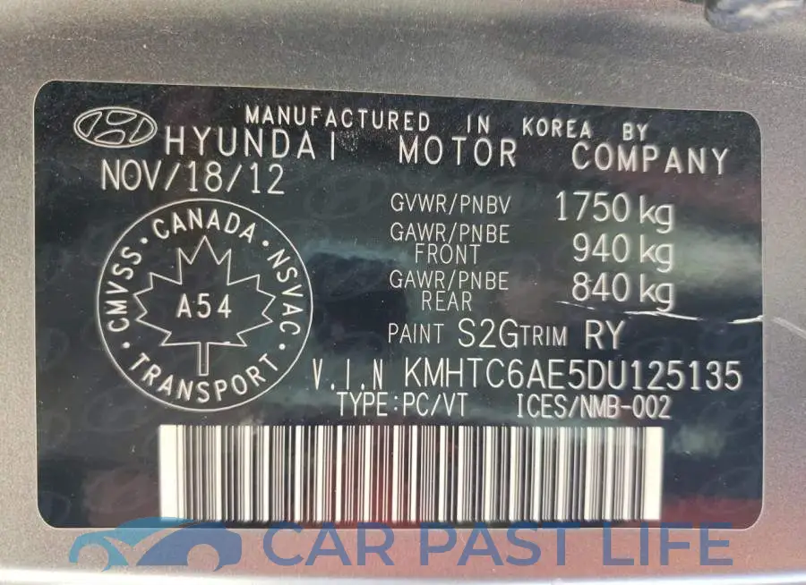 KMHTC6AE5DU125135# 10