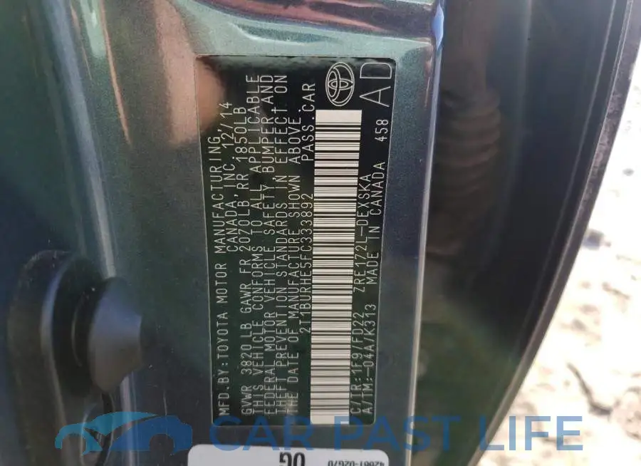 2T1BURHE5FC333892# 13