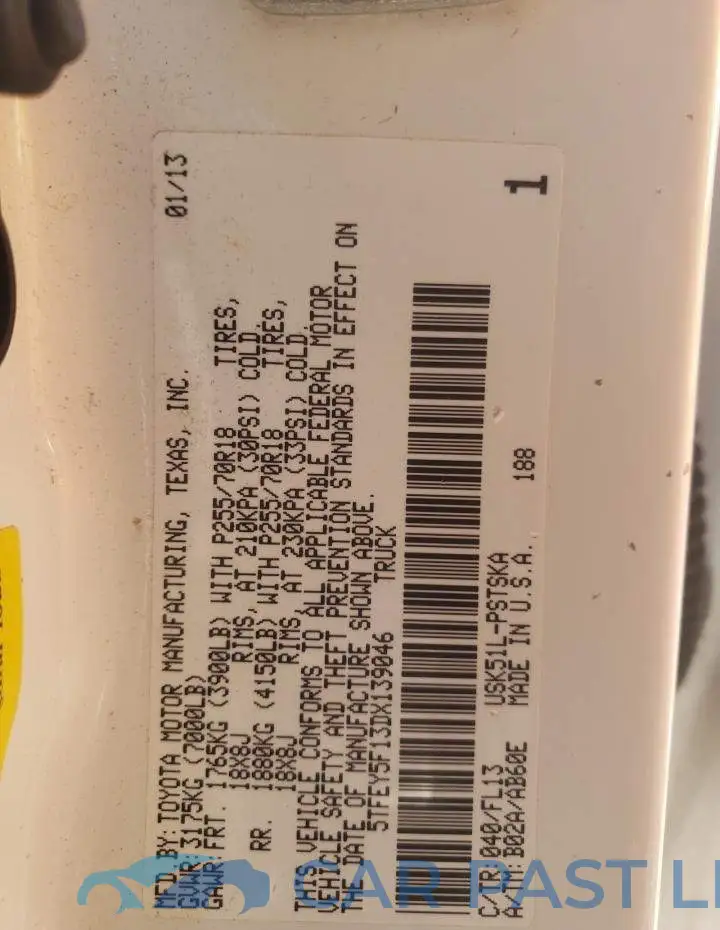 5TFEY5F13DX139046# 13