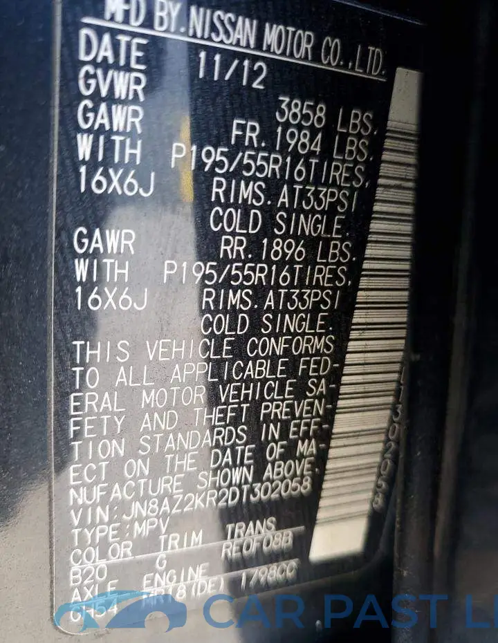 JN8AZ2KR2DT302058# 14