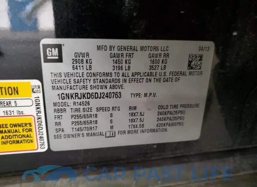 1GNKRJKD6DJ240763# 14