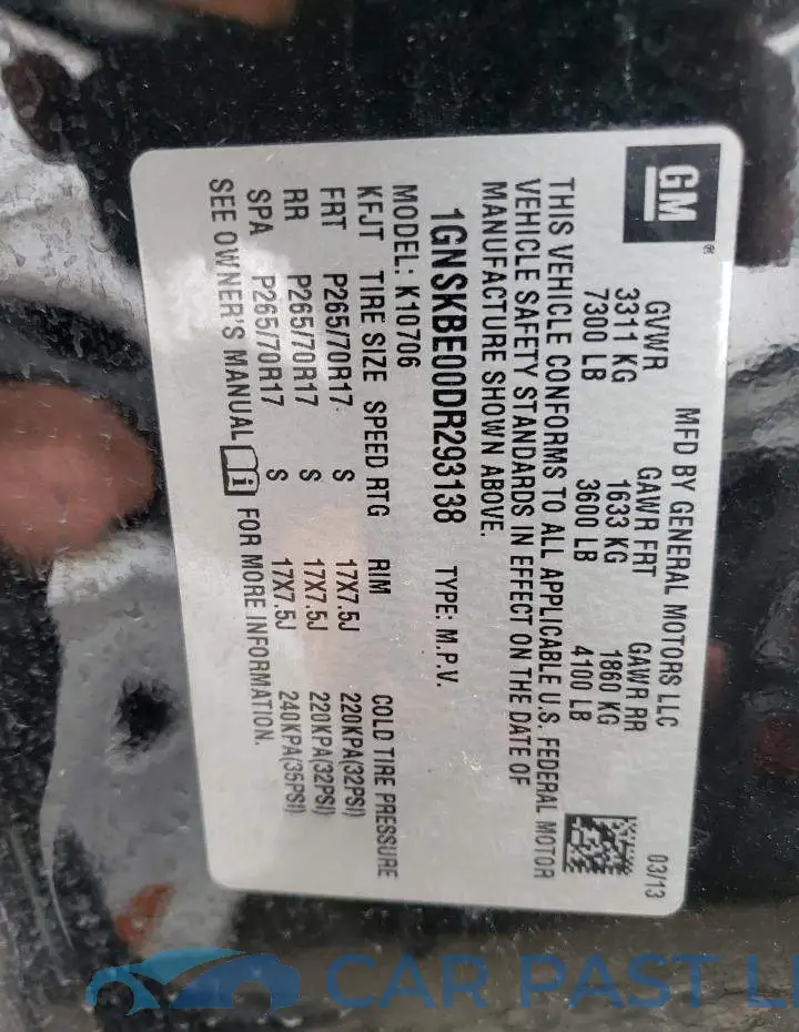1GNSKBE00DR293138# 13