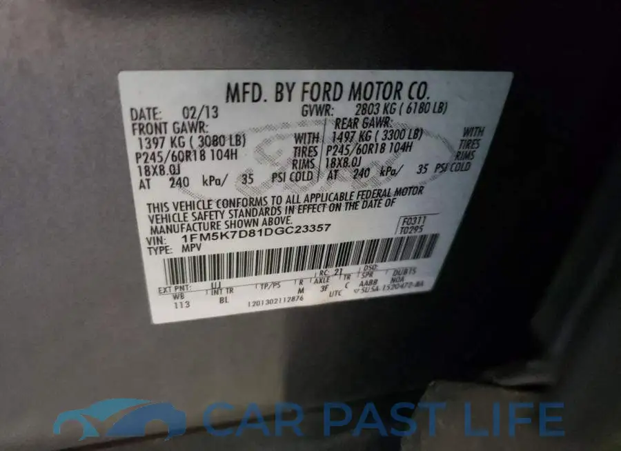 1FM5K7D81DGC23357# 13