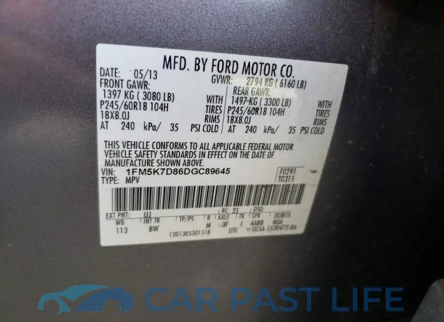 1FM5K7D86DGC89645# 10