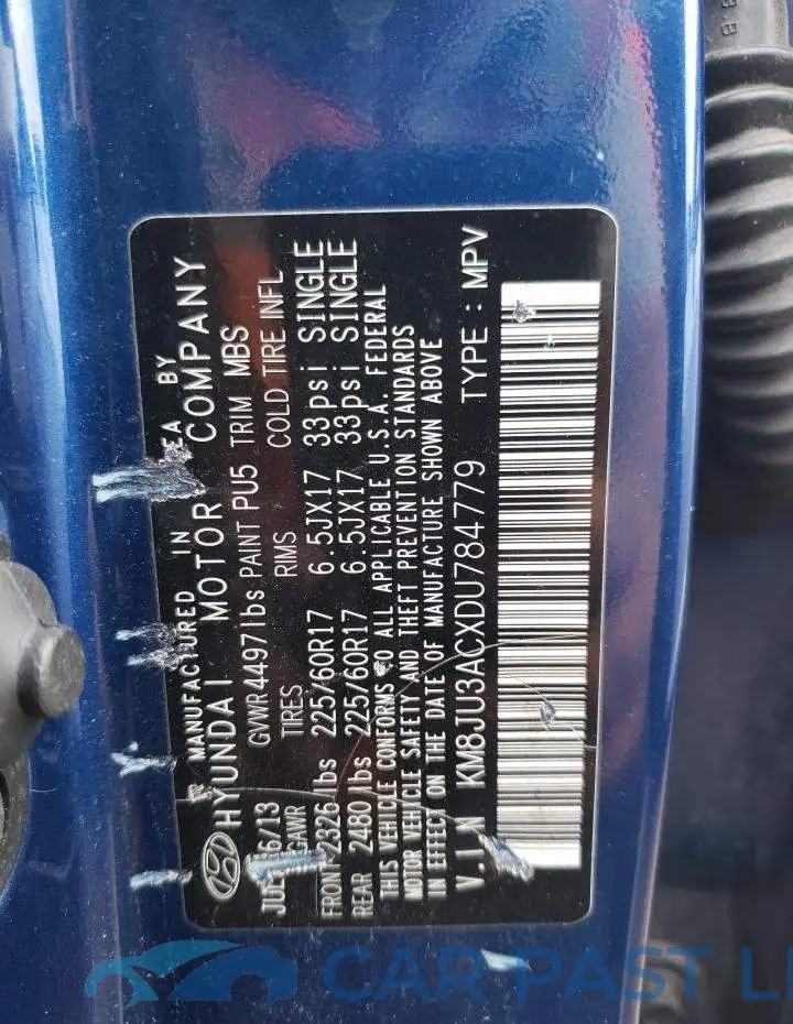 KM8JU3ACXDU784779# 13