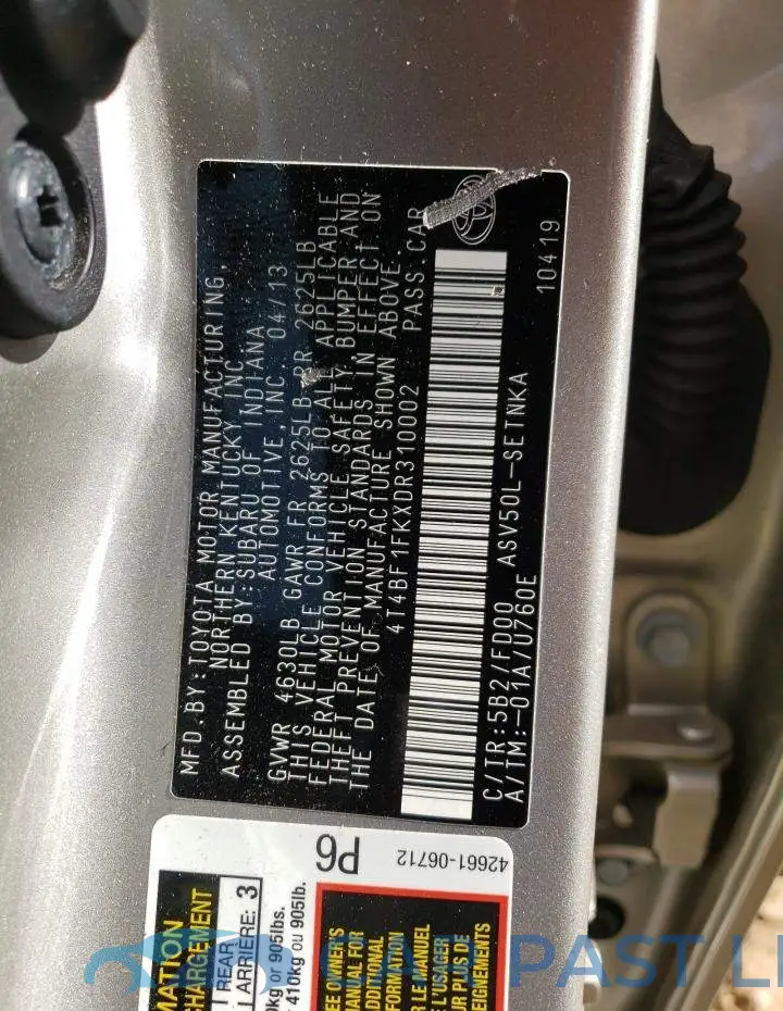 4T4BF1FKXDR310002# 12