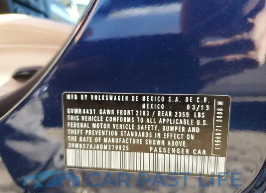 3VW637AJ6DM279925# 10