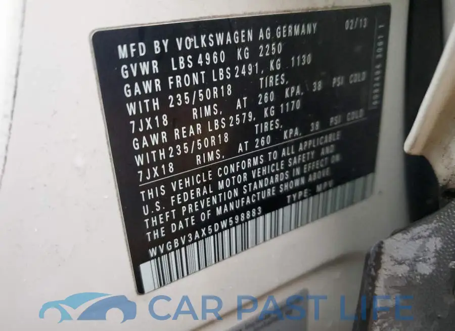 WVGBV3AX5DW598883# 12