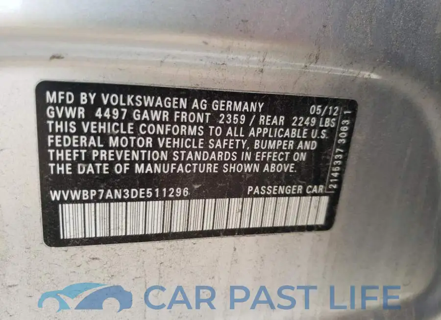 WVWBP7AN3DE511296# 10