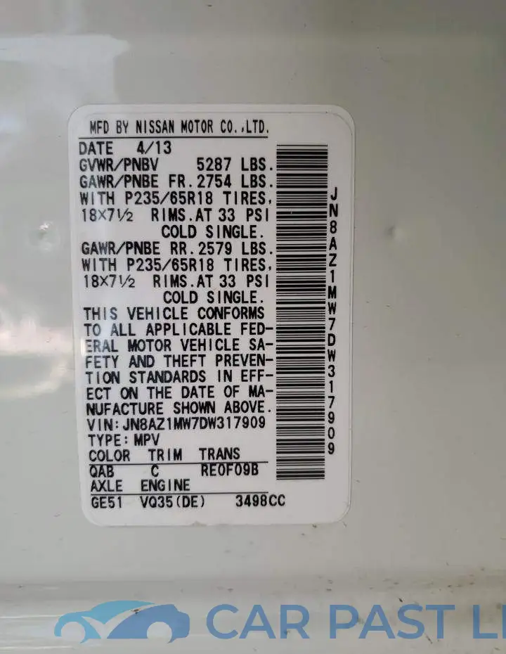 JN8AZ1MW7DW317909# 10