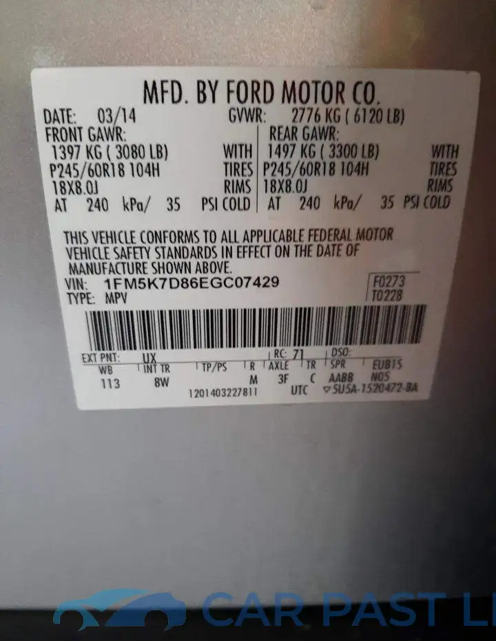 1FM5K7D86EGC07429# 14
