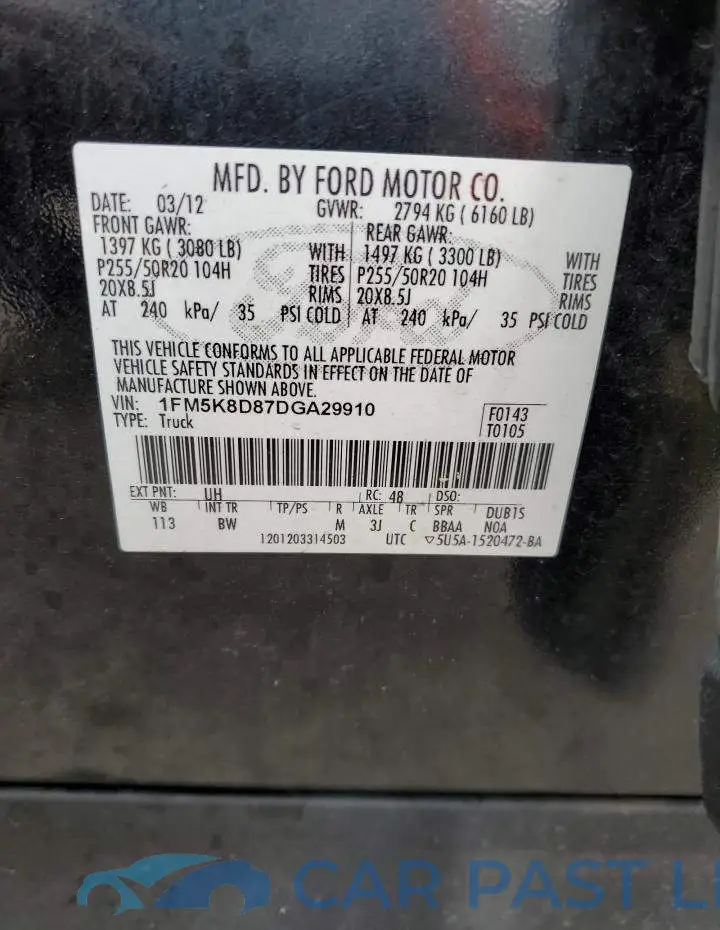 1FM5K8D87DGA29910# 10