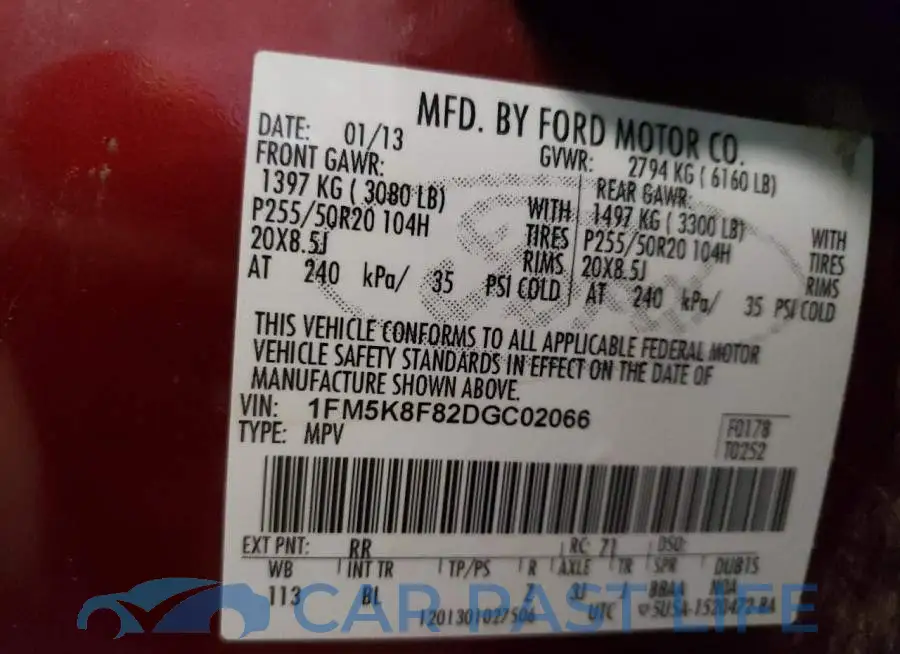 1FM5K8F82DGC02066# 10