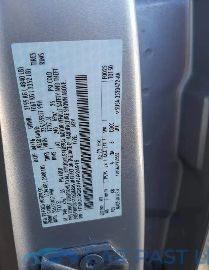 1FMCU9G9XHUA24915# 10