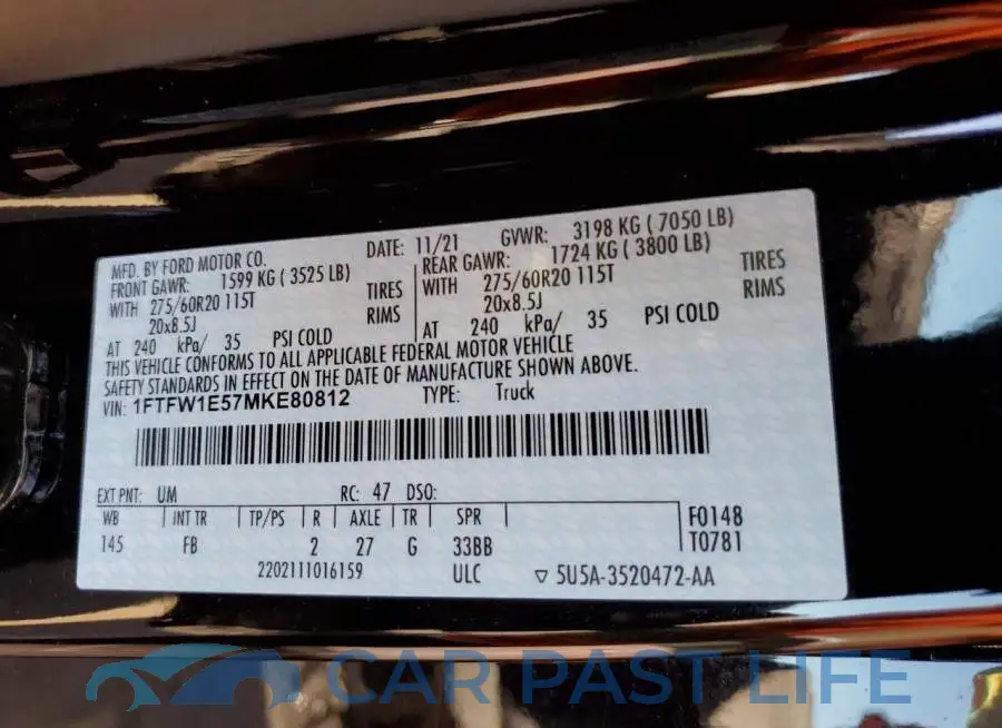 1FTFW1E57MKE80812# 10