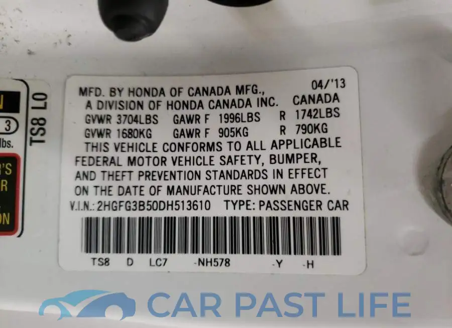 2HGFG3B50DH513610# 10