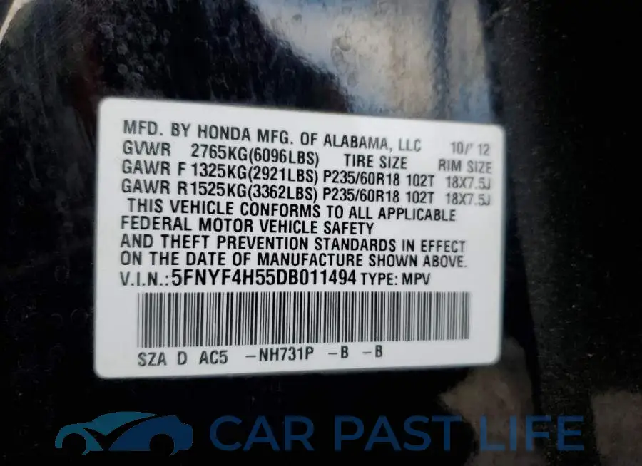 5FNYF4H55DB011494# 10
