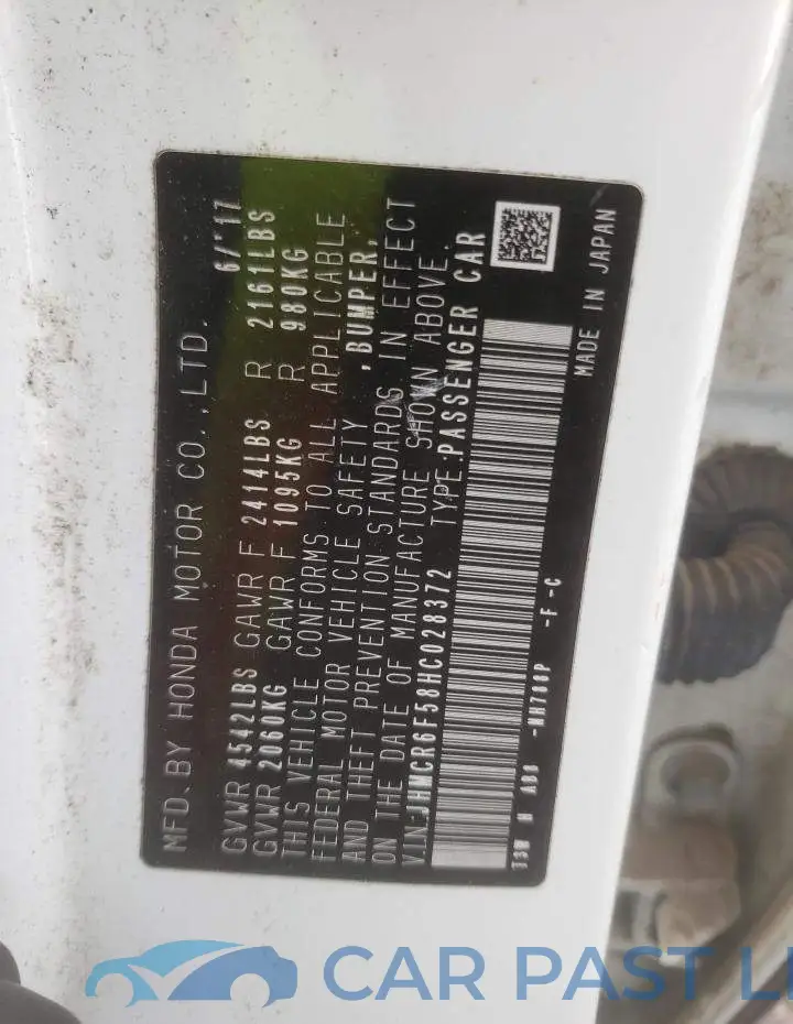 JHMCR6F58HC028372# 10