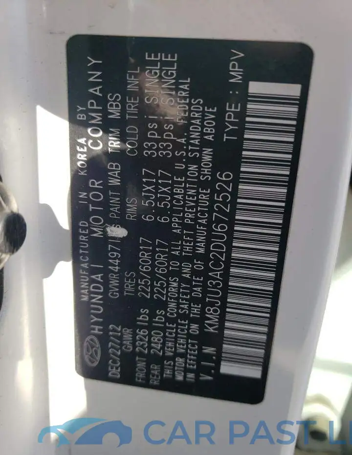 KM8JU3AC2DU672526# 10