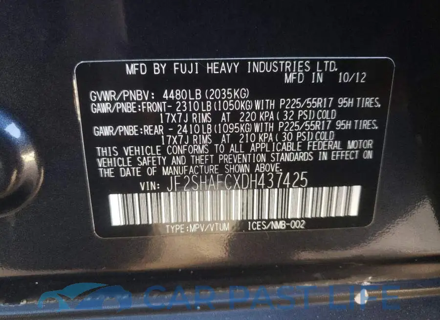 JF2SHAFCXDH437425# 13
