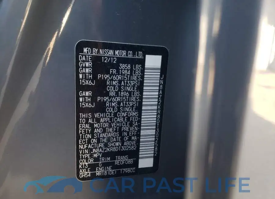 JN8AZ2KR8DT302582# 10