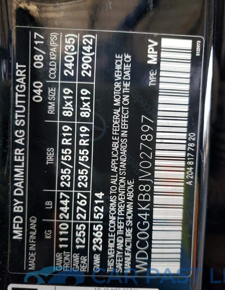 WDC0G4KB8JV027897# 13
