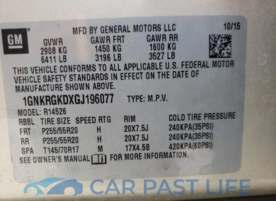 1GNKRGKDXGJ196077# 13