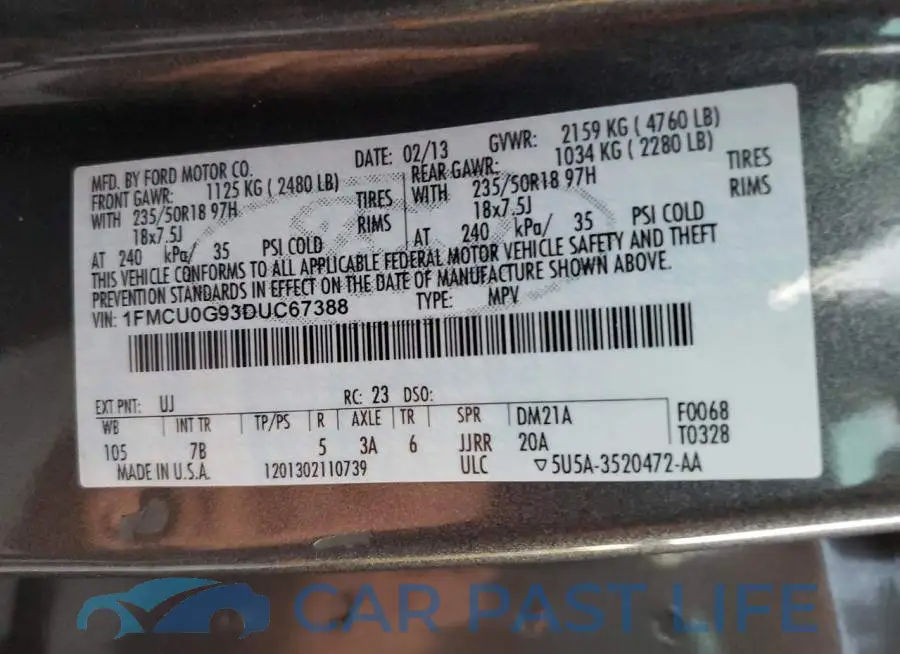 1FMCU0G93DUC67388# 13