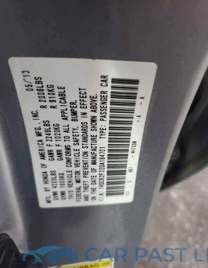 1HGCR2F32DA184701# 10