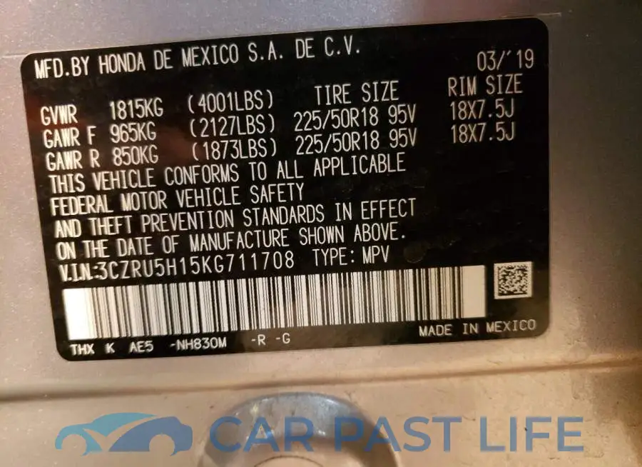 3CZRU5H15KG711708# 12