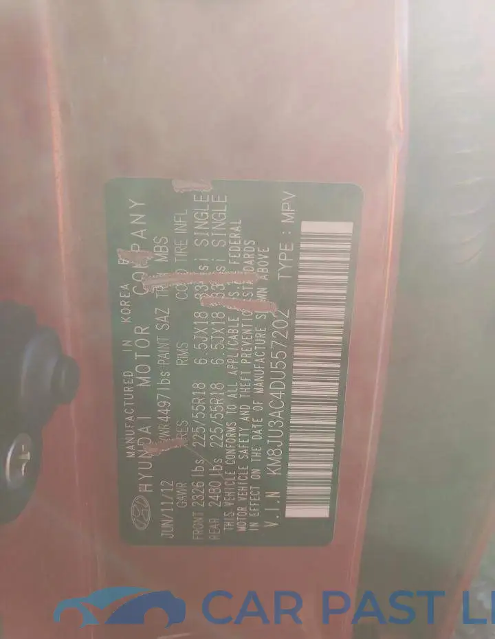 KM8JU3AC4DU557202# 13