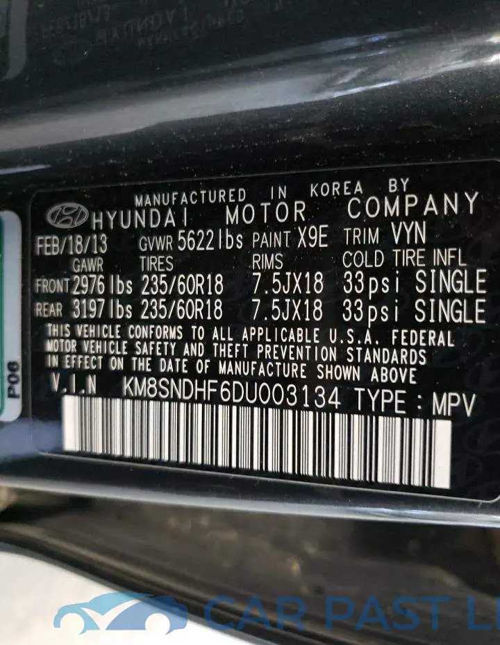 KM8SNDHF6DU003134# 10