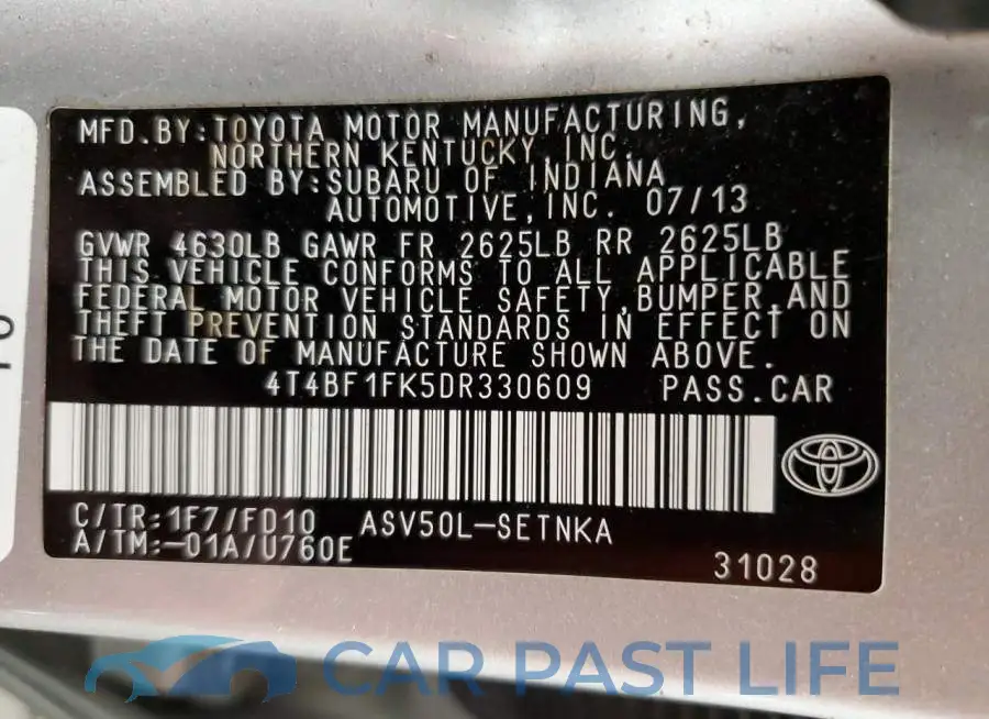 4T4BF1FK5DR330609# 12