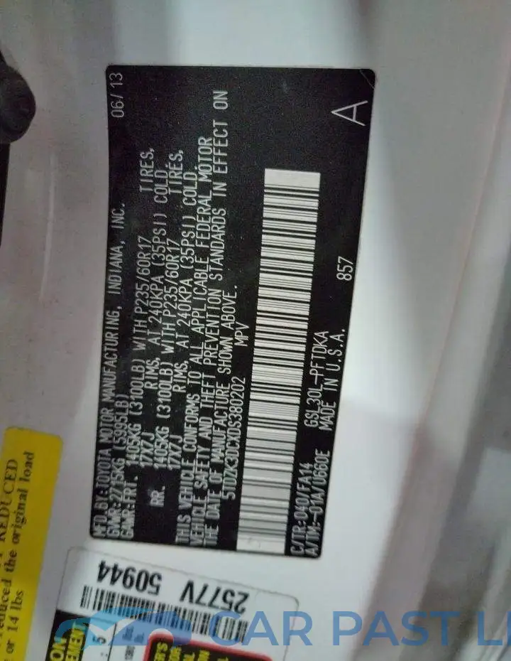 5TDZK3DCXDS380202# 10