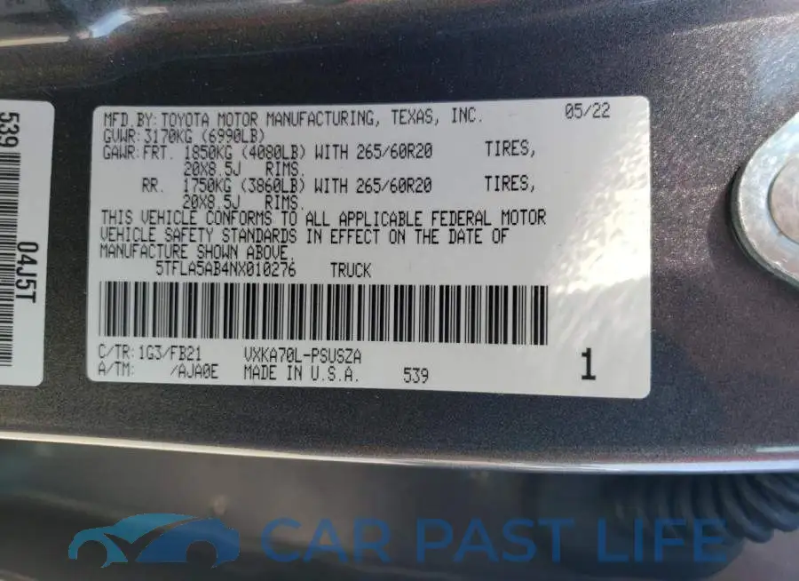 5TFLA5AB4NX010276# 10