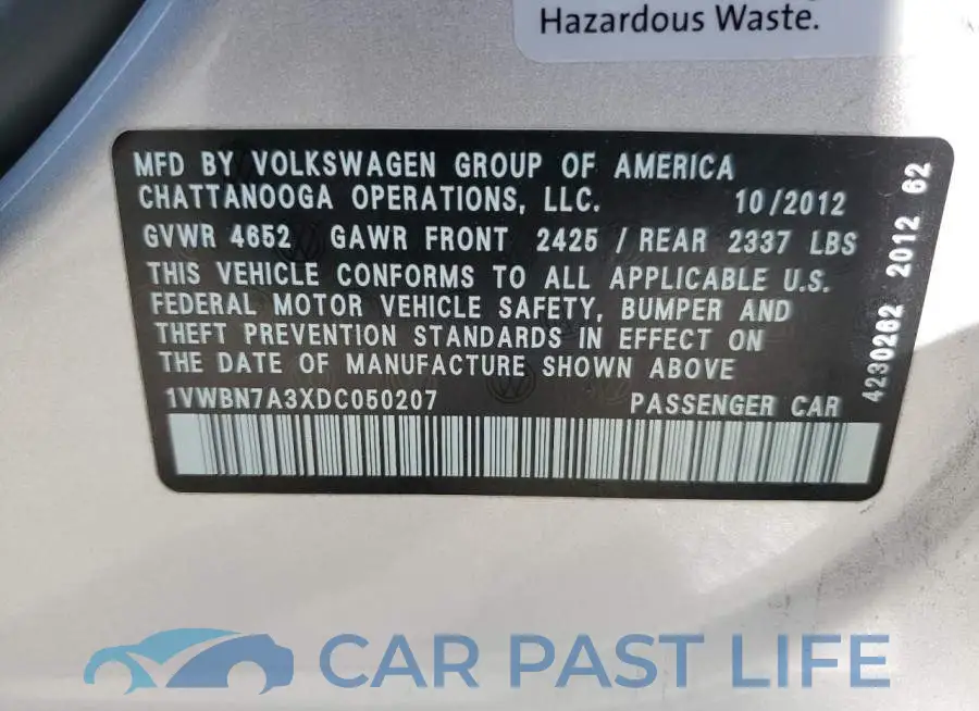 1VWBN7A3XDC050207# 12