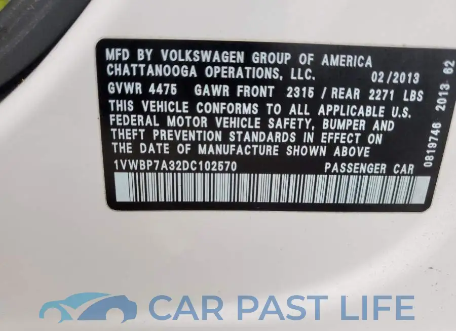 1VWBP7A32DC102570# 10