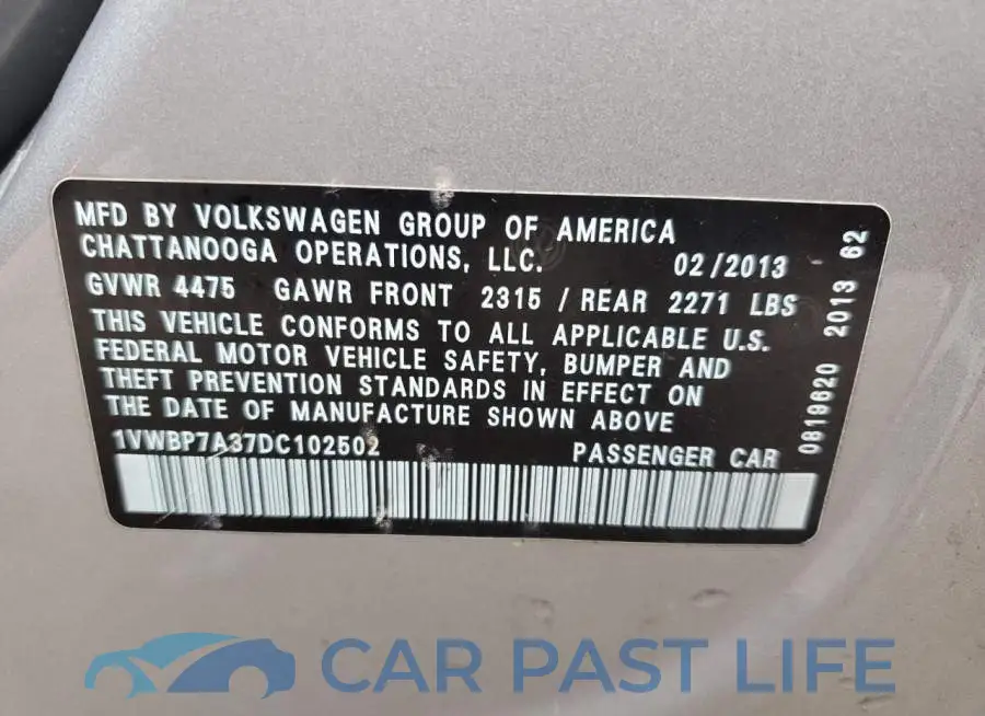 1VWBP7A37DC102502# 12