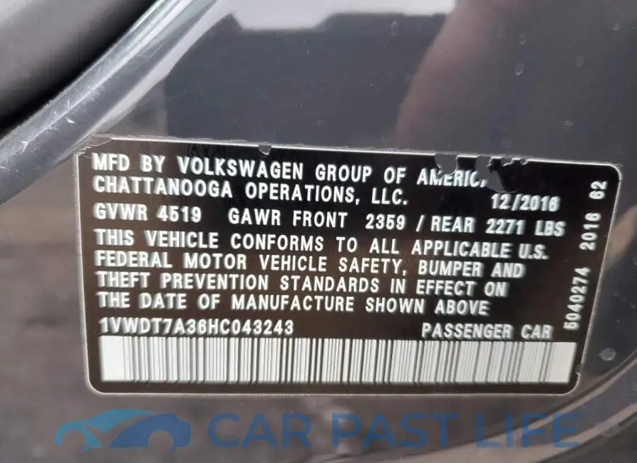 1VWDT7A36HC043243# 12