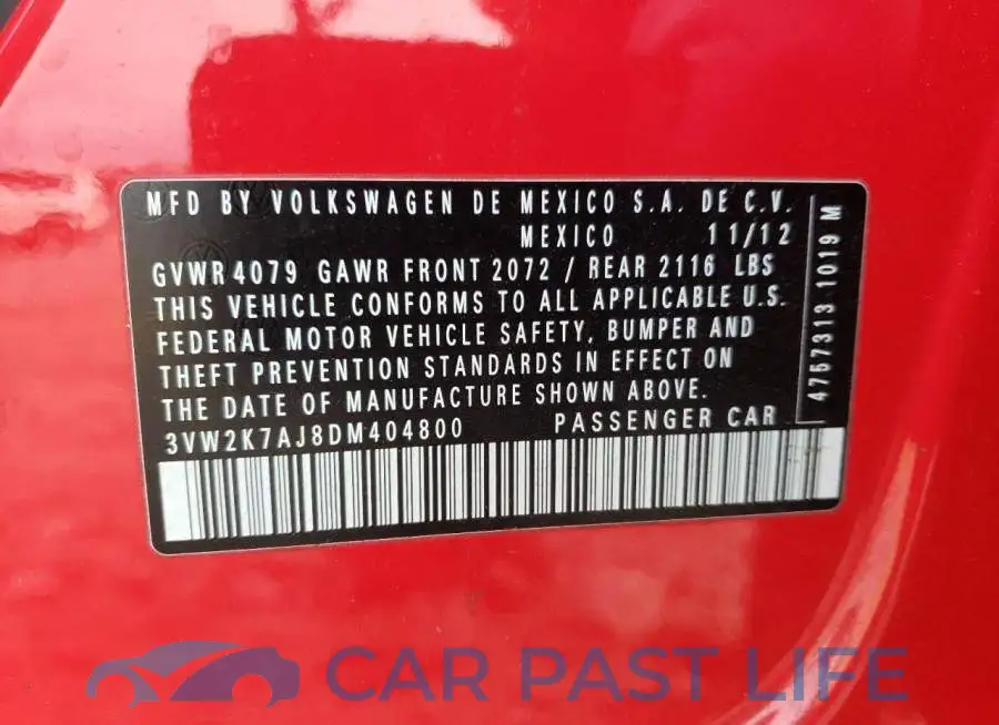 3VW2K7AJ8DM404800# 13