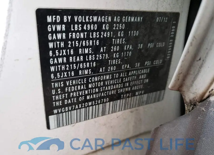 WVGBV7AX2DW526790# 13