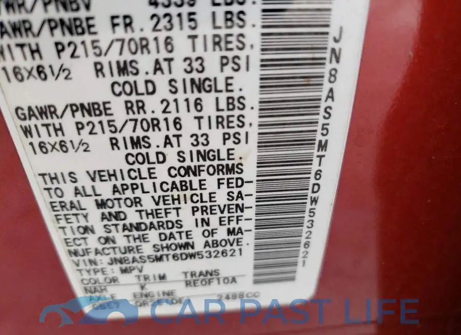 JN8AS5MT6DW532621# 12
