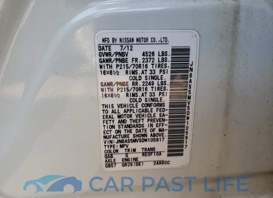 JN8AS5MV5DW105917# 10