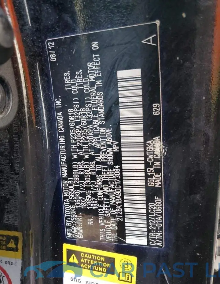 2T2BK1BA9DC173084# 10